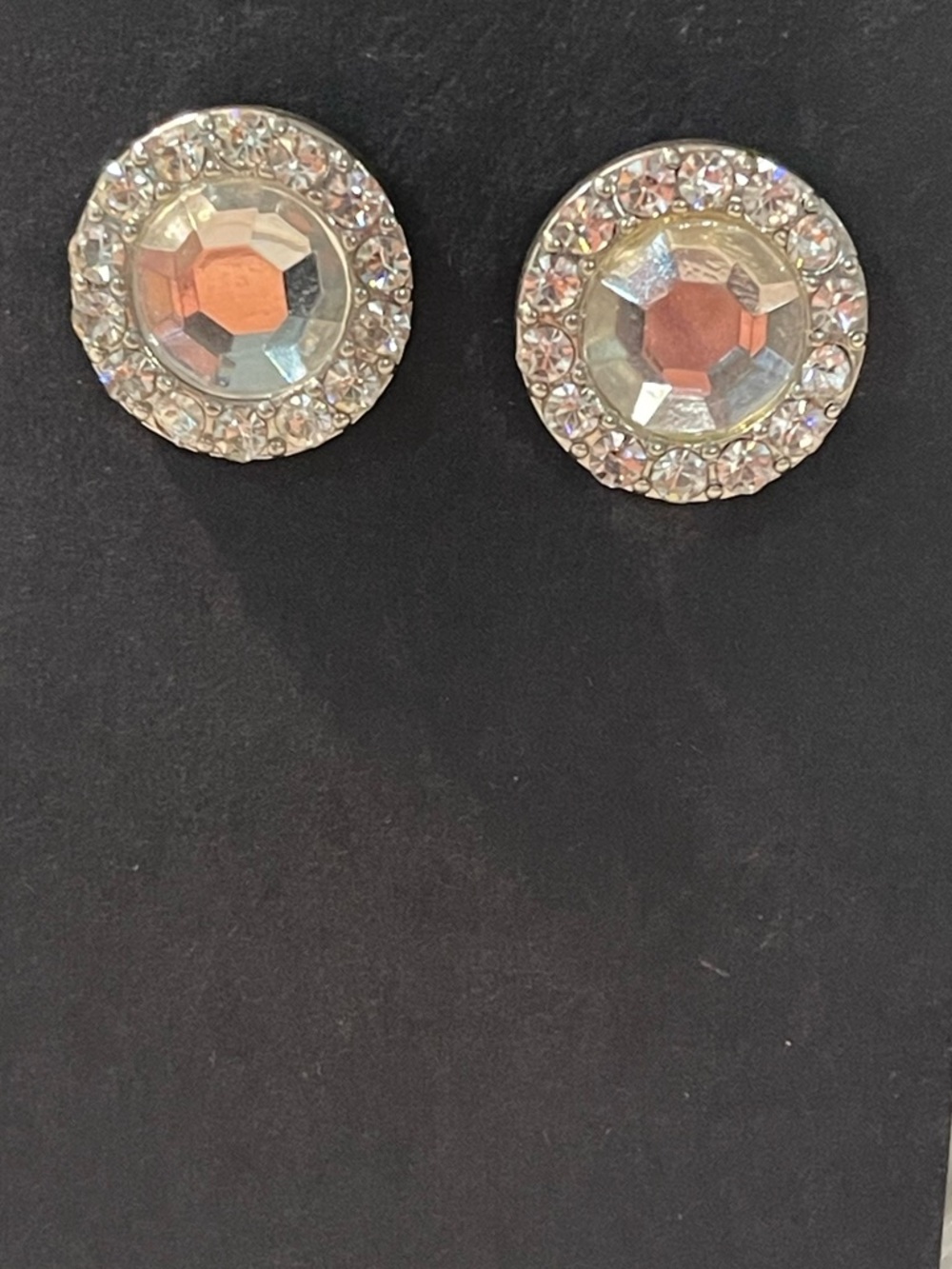 Crystal Halo Round Stud Earrings - Silver Tone
